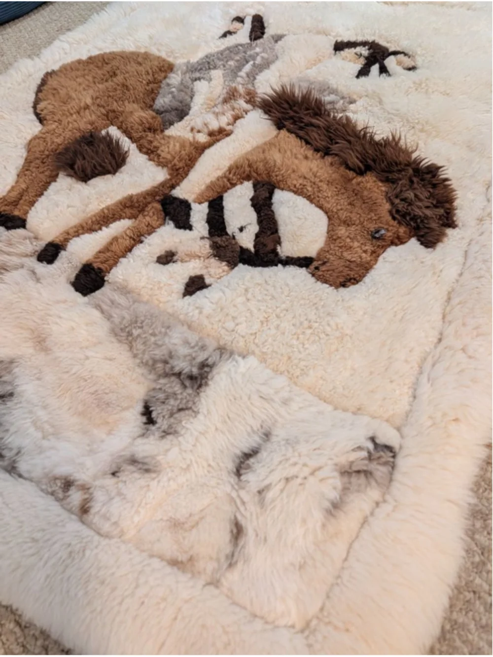 Vintage Handmade Peruvian Alpaca Horse Rug or Wall Folk Art Wool Textile 62x44